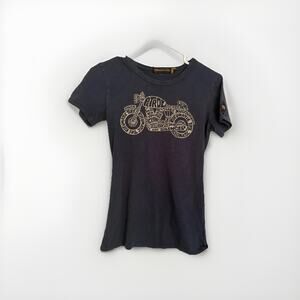 Johnson Motors Inc. Women's M Navy Graphic Tee Motorcycle Slub Cotton T Shirt SS